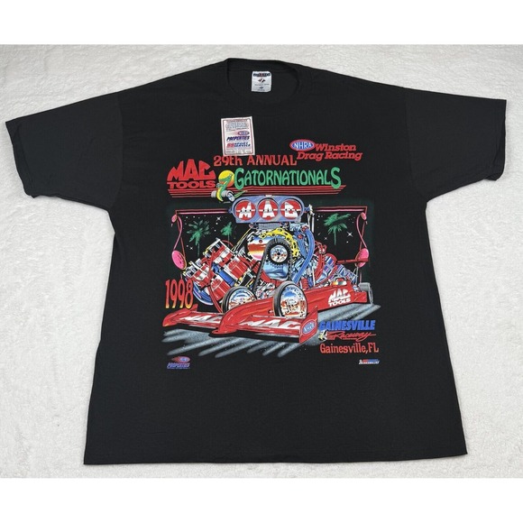 VTG Jerzees NHRA T-Shirt Men's XL Black Winston Drag Racing '98 Mac Tools New - Picture 1 of 9
